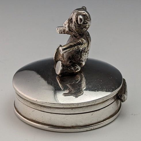 Vintage Sterling Silver Pill Case Teddy Bear CME